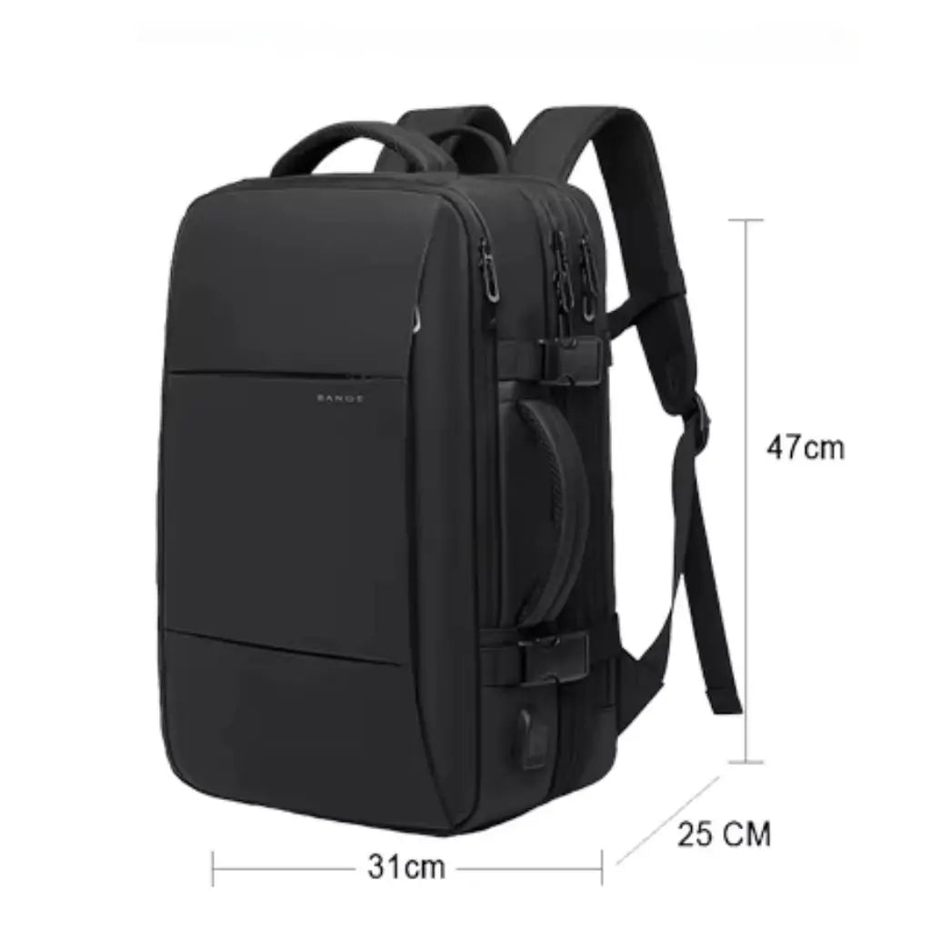 Design laptop rugzak 16 inch met duidelijke afmetingen: 47 cm hoog, 31 cm breed en 25 cm diep, geschikt voor grote laptops.