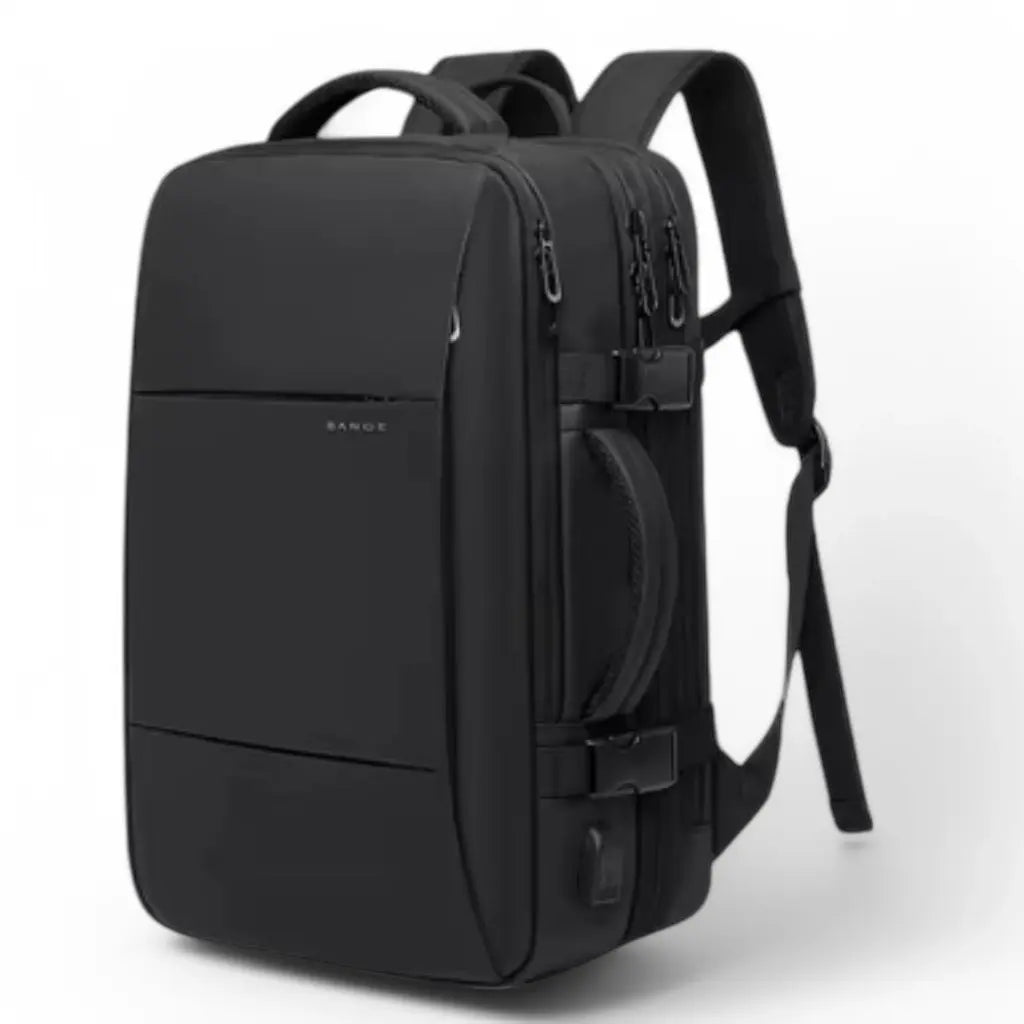 Zwarte design laptop rugzak 16 inch met een strak en minimalistisch ontwerp, meerdere ritsvakken en een stevige constructie.