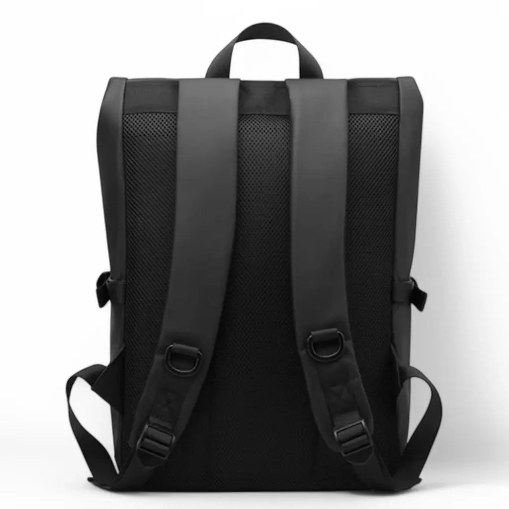 Achterkant van een nette laptop rugzak voor heren, 13 inch, met ergonomische schouderbanden en ademend materiaal voor extra comfort.