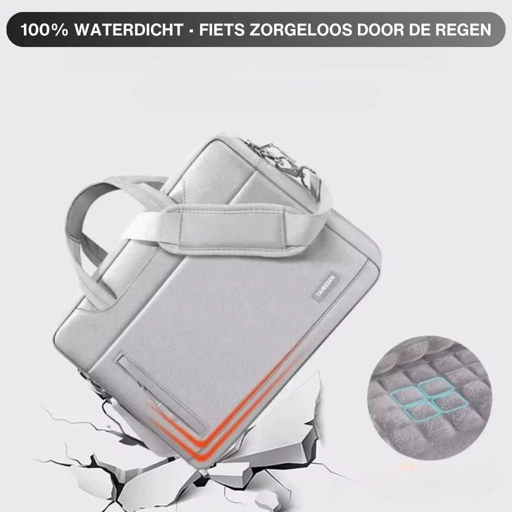 Gaming laptoptas 17 inch met 100% waterdichte eigenschappen waardoor je zorgeloos door de regen kunt fietsen, met speciale beschermende constructie en waterafstotende technologie voor optimale bescherming van je gaming-apparatuur.