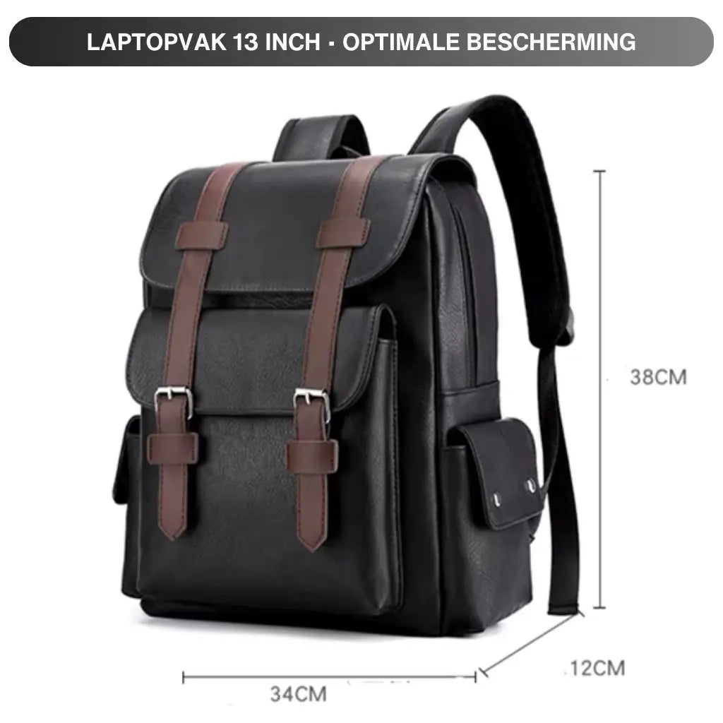 Afmetingen van de Heren laptop rugzak 13 inch zwart, met een hoogte van 38 cm, breedte van 34 cm en diepte van 12 cm, ideaal voor dagelijks gebruik.