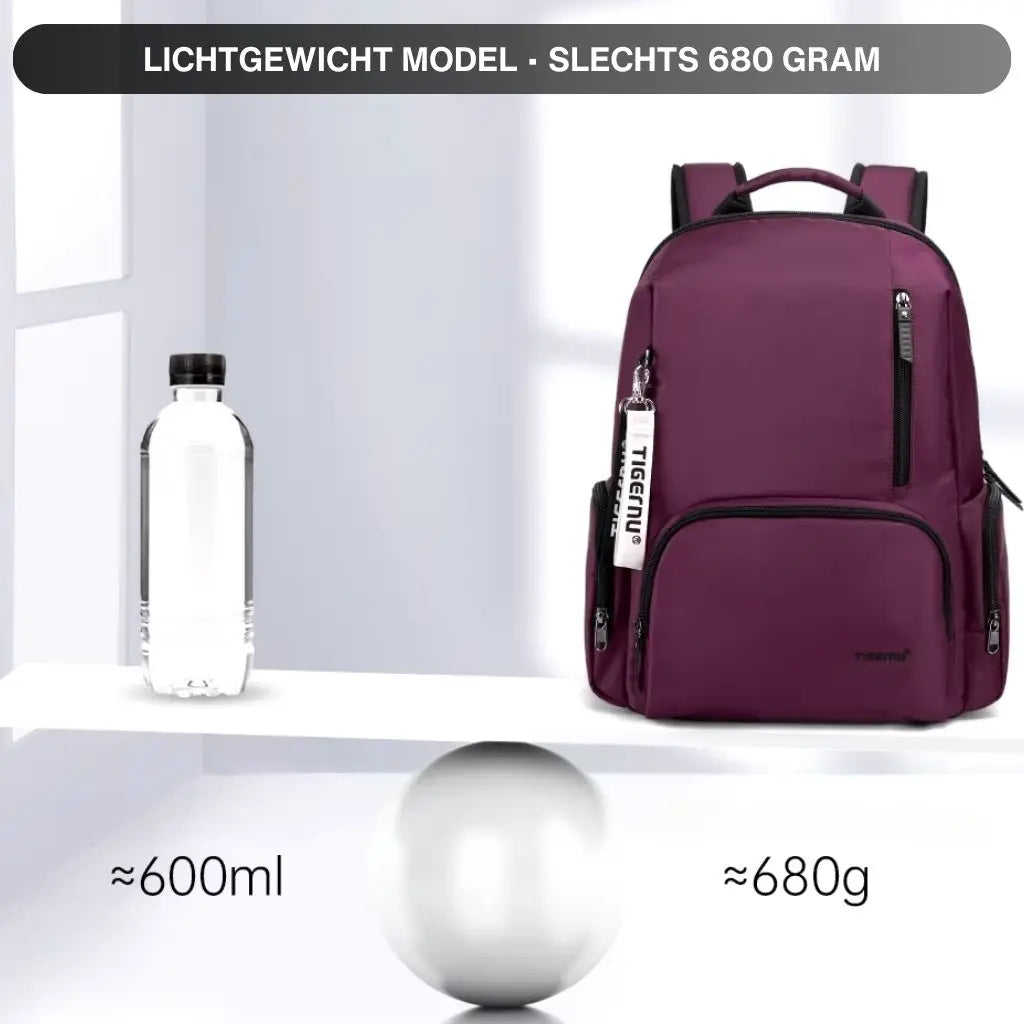 Laptop rugzak 14 inch paars, weegt slechts 680 gram, licht en comfortabel om te dragen.