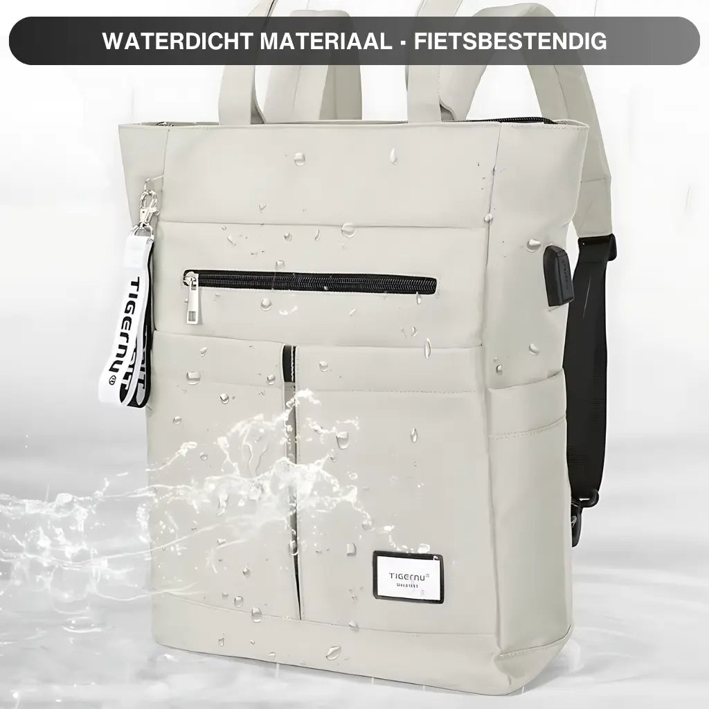 Laptop rugzak dames 15.6 inch Wit met waterafstotend materiaal, beschermd tegen regen en vocht.