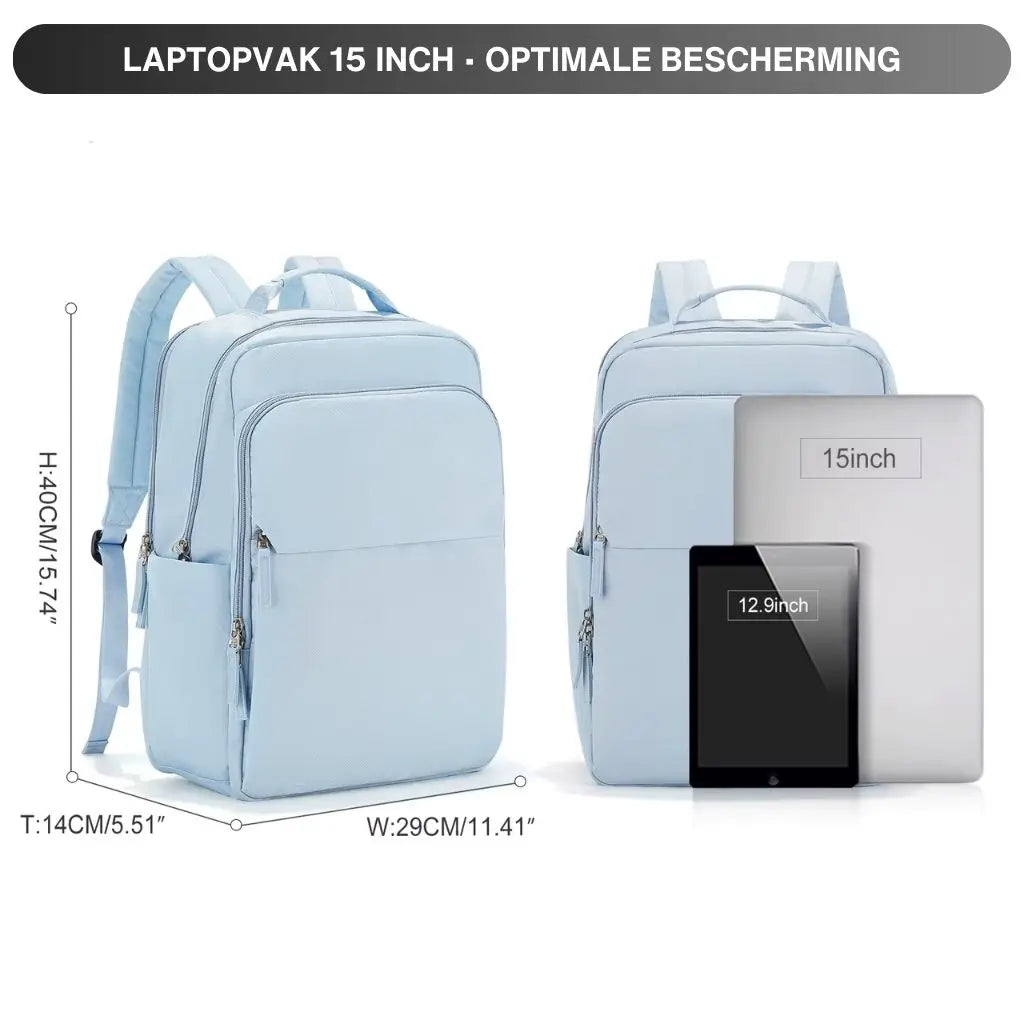 Laptop rugzak dames 15.6 inch blauw - Afmetingen en compatibiliteit met 15.6 inch laptops.