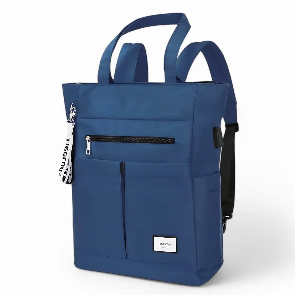 Laptop rugzak dames 15.6 inch blauw met stijlvol en modern ontwerp, voorvak met rits en verstelbare schouderbanden.