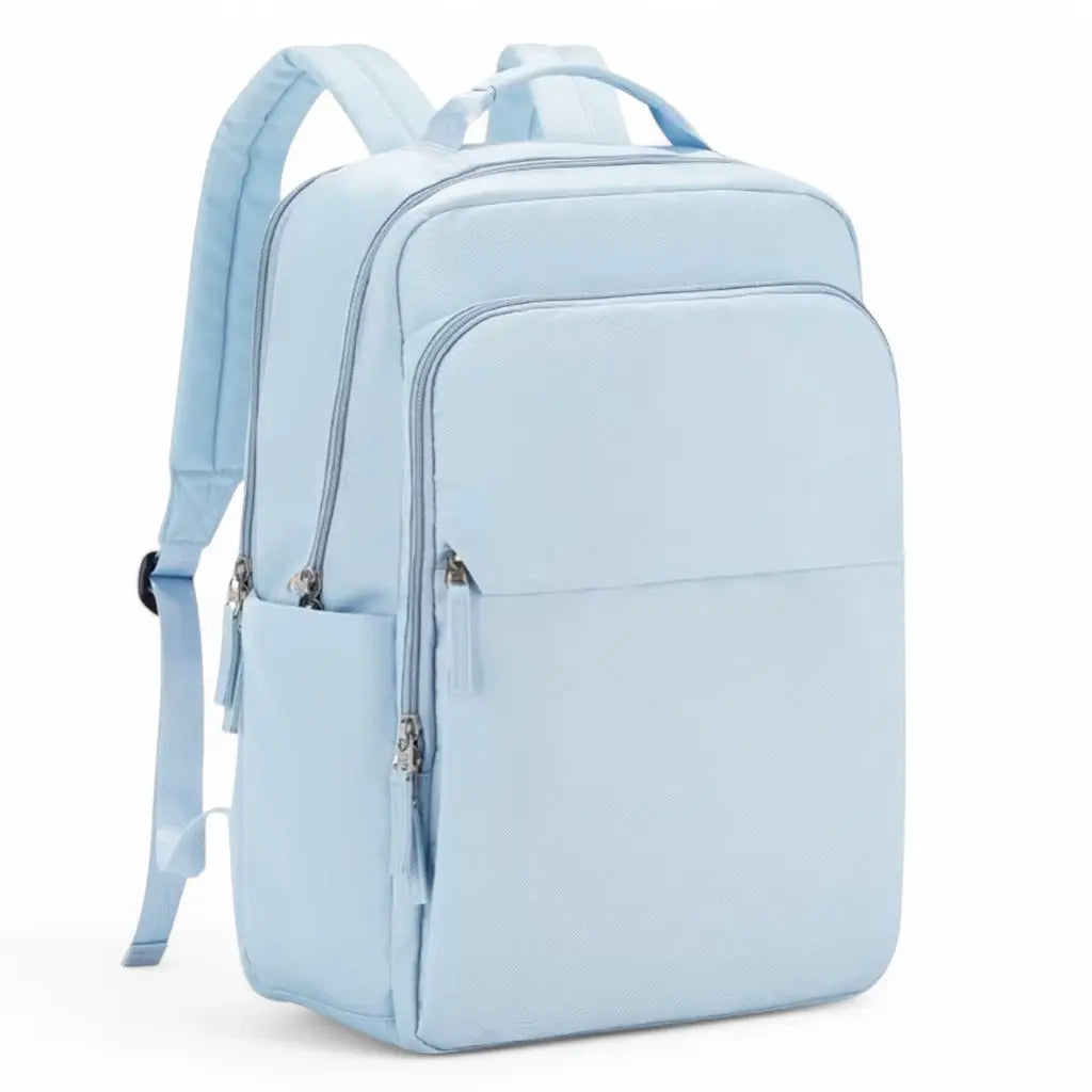 Laptop rugzak dames 15.6 inch blauw - Lichtblauwe rugzak met meerdere compartimenten en ritssluitingen.