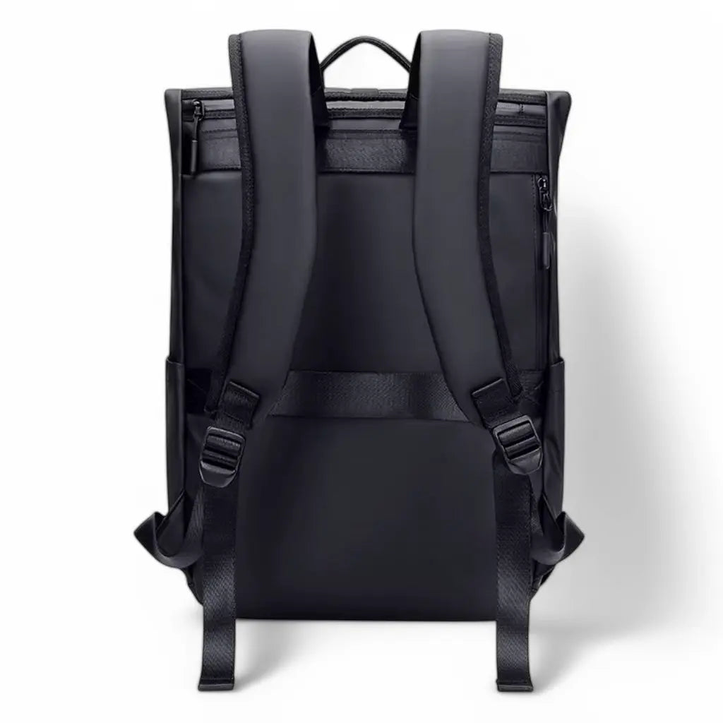 Zijkant van laptop rugzak heren 16 inch met elastisch zijvak, ideaal voor waterflessen of kleine accessoires.