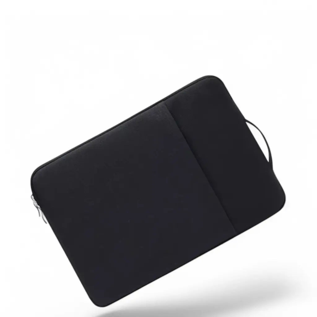 Laptop sleeve with zipper in zwart met slank minimalistisch ontwerp en handige draagriem