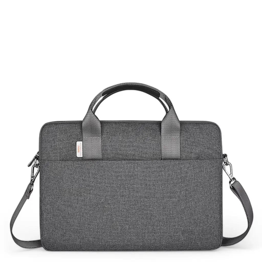 Moderne messenger laptoptas heren 15.6 inch grijs gemaakt van hoogwaardig textiel. De laptoptas heeft stevige handgrepen, een afneembare schouderriem en een minimalistisch ontwerp met subtiel merklogo, perfect voor zakelijk én casual gebruik.
