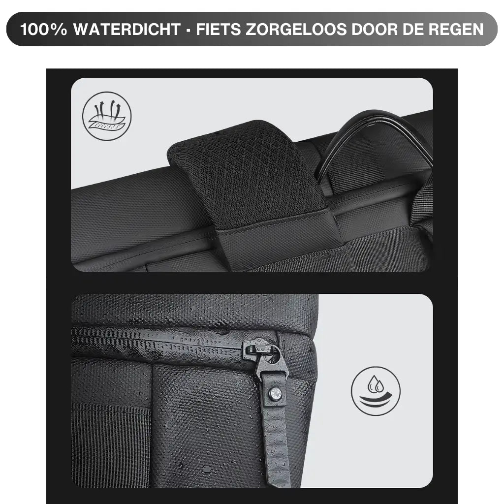 Rolltop laptop rugzak 17 inch met stevige banden en ademend rugpaneel, perfect voor fietsers en dagelijks woon-werkverkeer.