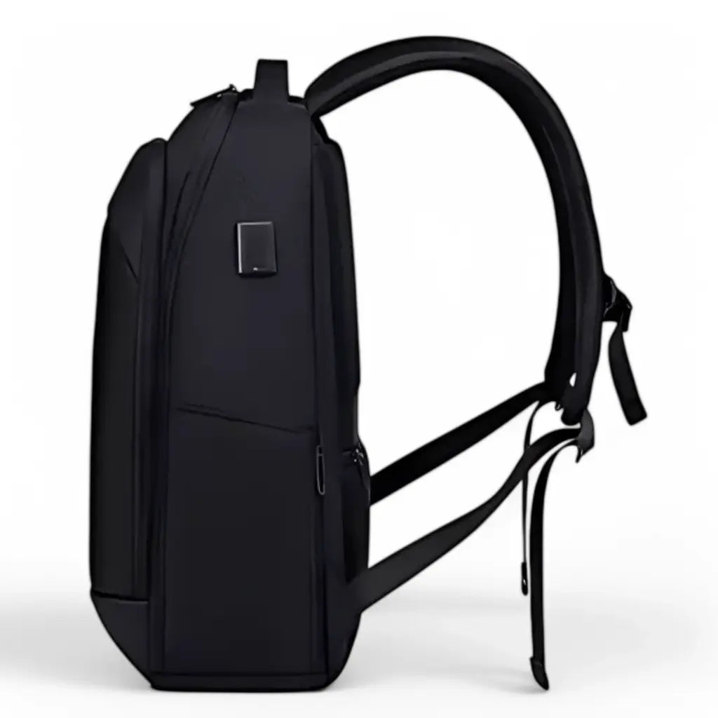 Zijaanzicht van waterdichte laptop rugzak school 16 inch met comfortabel handvat bovenop en gestroomlijnde vorm perfect voor dagelijks gebruik en zakenreizen.
