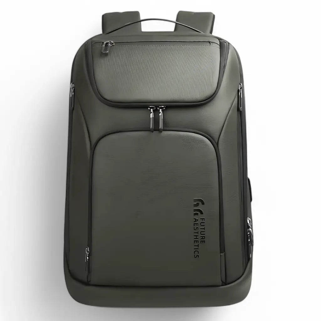 Waterdichte laptop rugzak 16 inch groen met meerdere vakken, stevige schouderriemen en een strak minimalistisch design. Perfect voor dagelijks woon-werkverkeer met de fiets in Nederlands weer.