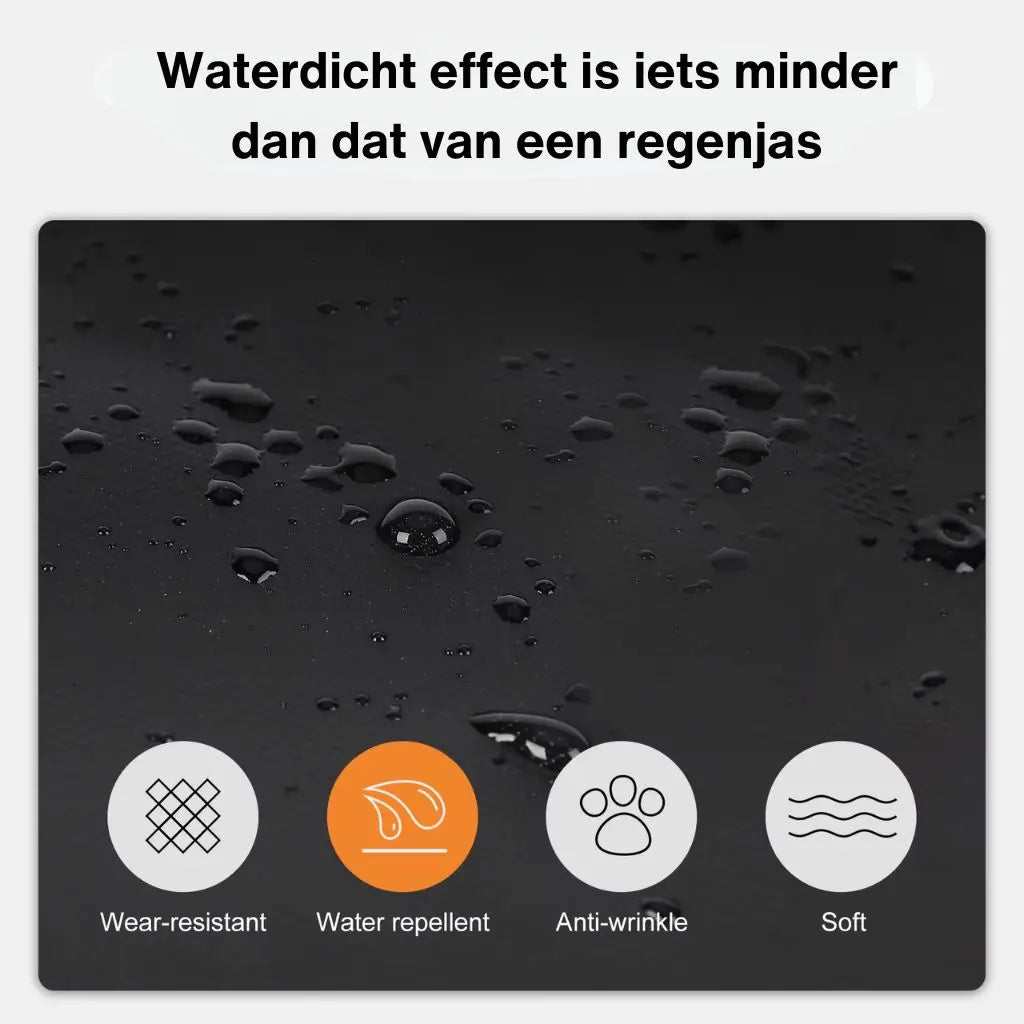Waterafstotende eigenschappen van de Waterdichte laptop rugzak motor 17 inch zwart, met druppels die op het oppervlak blijven liggen.
