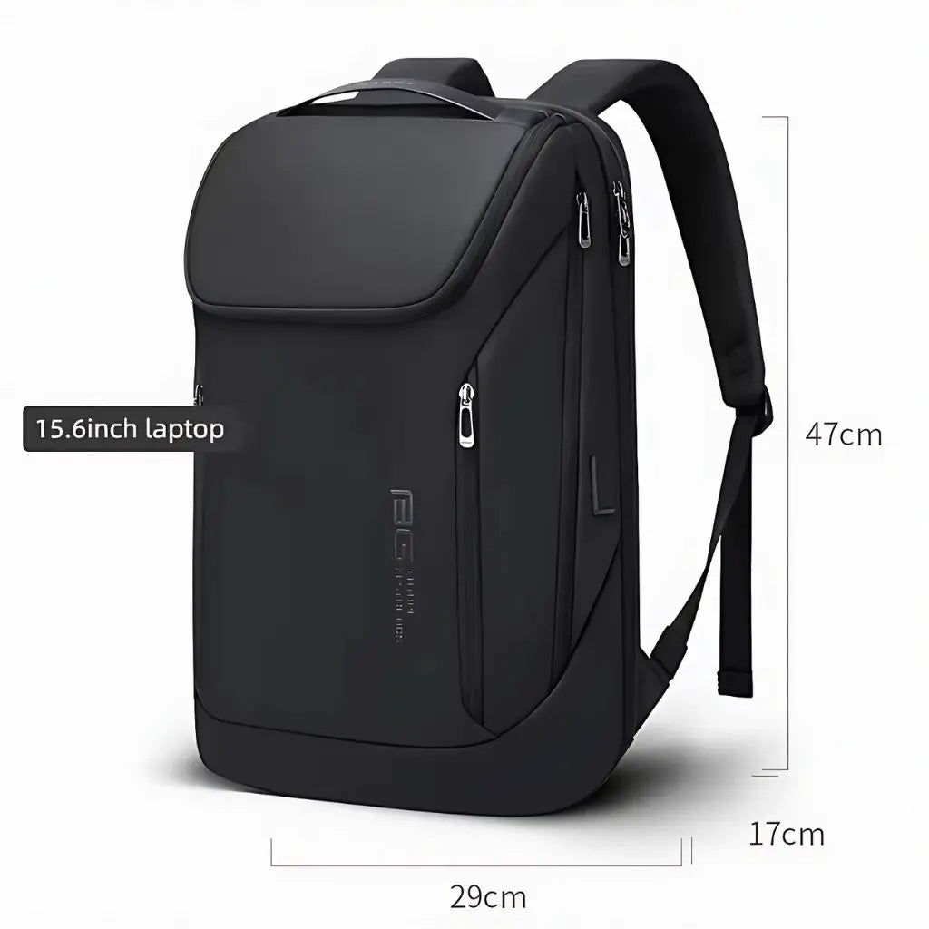 Zakelijke laptop rugzak heren zwart met afmetingen 47 cm hoog, 29 cm breed en 17 cm diep. Geschikt voor een 15,6-inch laptop en ideaal voor werk en reizen.